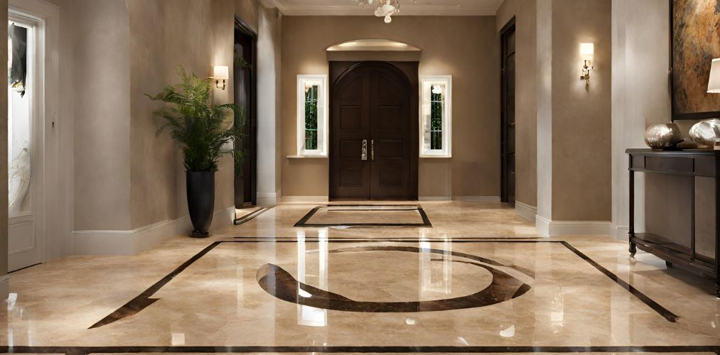 Minimalistic foyer design with brown marble flooring - Beautiful Homes
