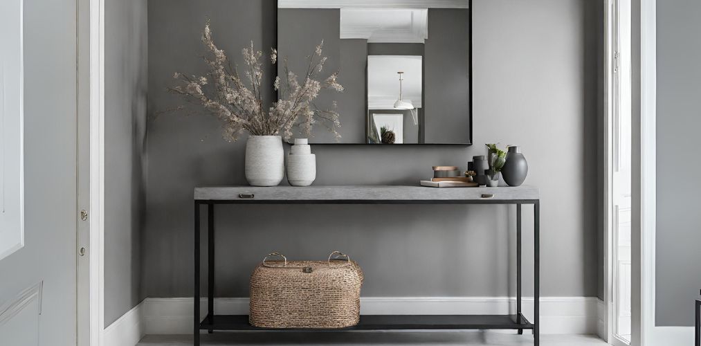 Minimalistic foyer design with grey console - Beautiful Homes