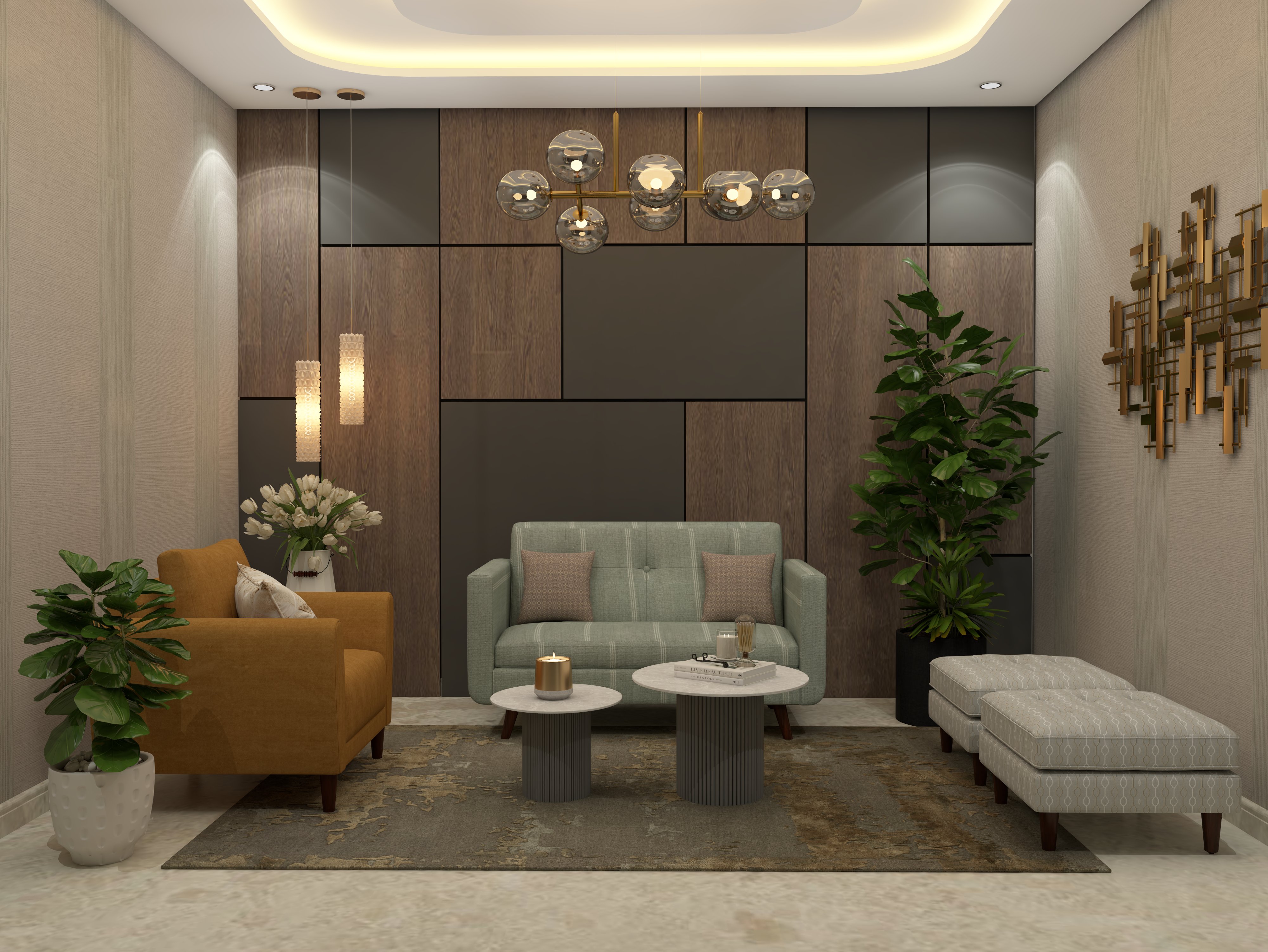 Modern foyer design with Royal furniture and wooden wall paneling - Beautiful Homes