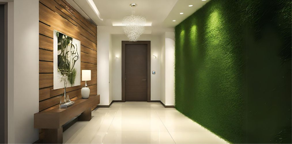 Simple foyer design with grass wall panel-Beautiful Homes