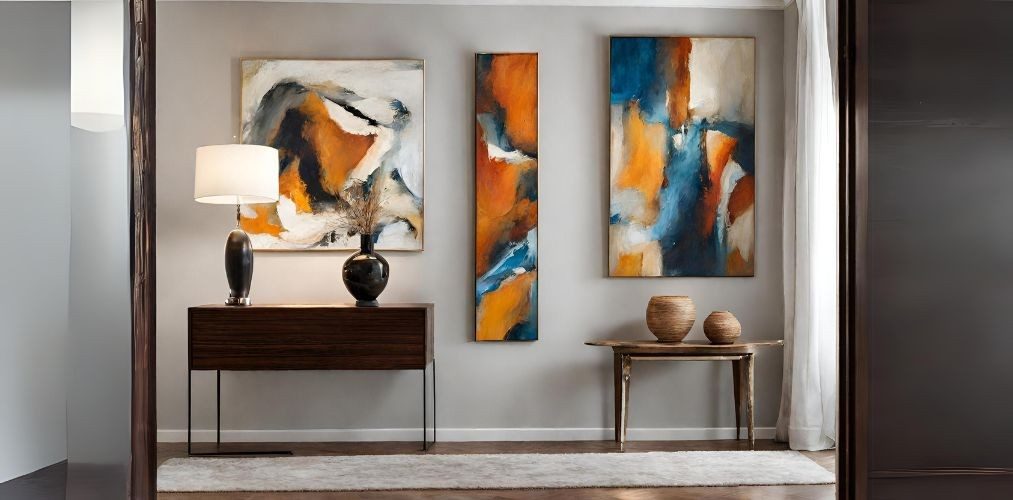 Small foyer design with abstract wall paintings - Beautiful Homes