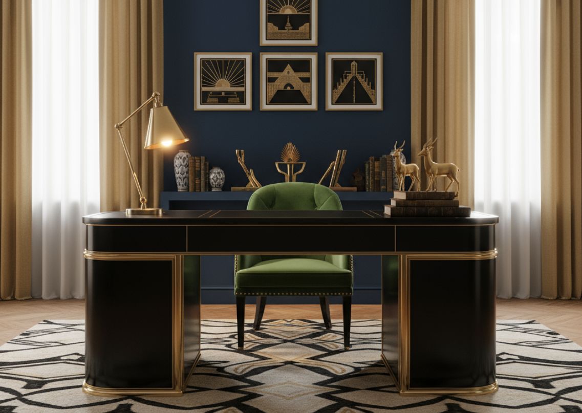 Elegant home office with wooden table and décor - Beautiful Homes