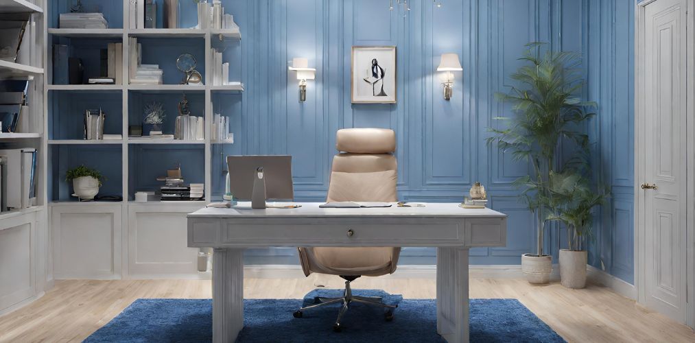 Blue home office design with PVC grooves - Beautiful Homes