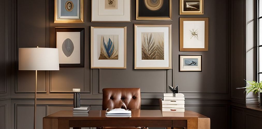 Brown room office with wall art-Beautiful Homes