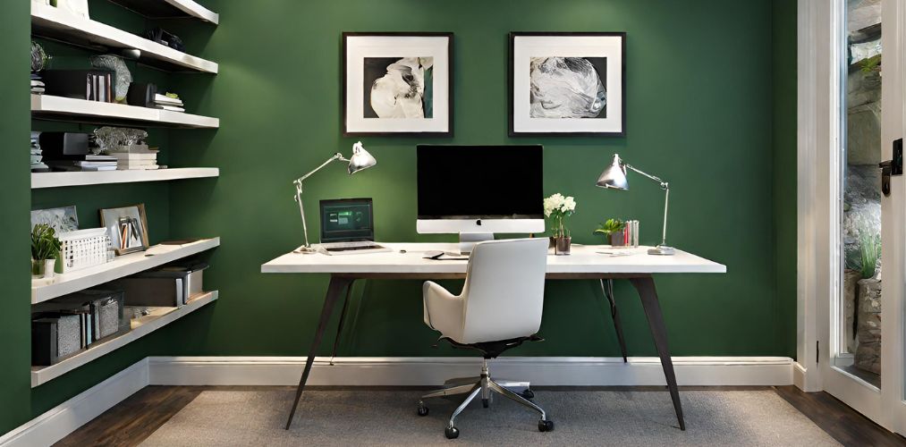 Contemporary home office with green accent wall-Beautiful Homes