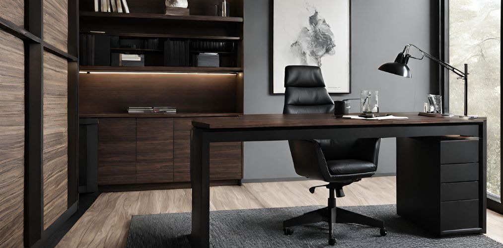 Dark wooden study table with black chair - Beautiful Homes