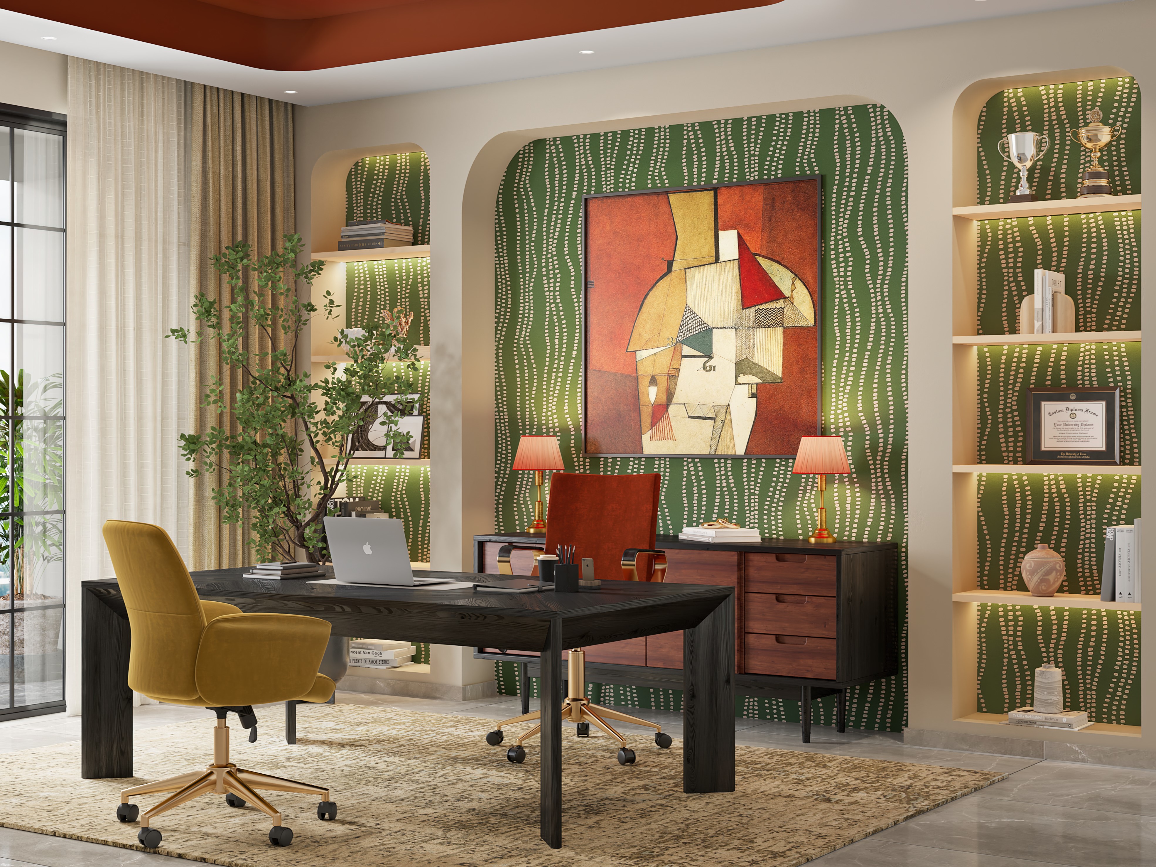 Modern study room with wooden table and décor - Beautiful Homes