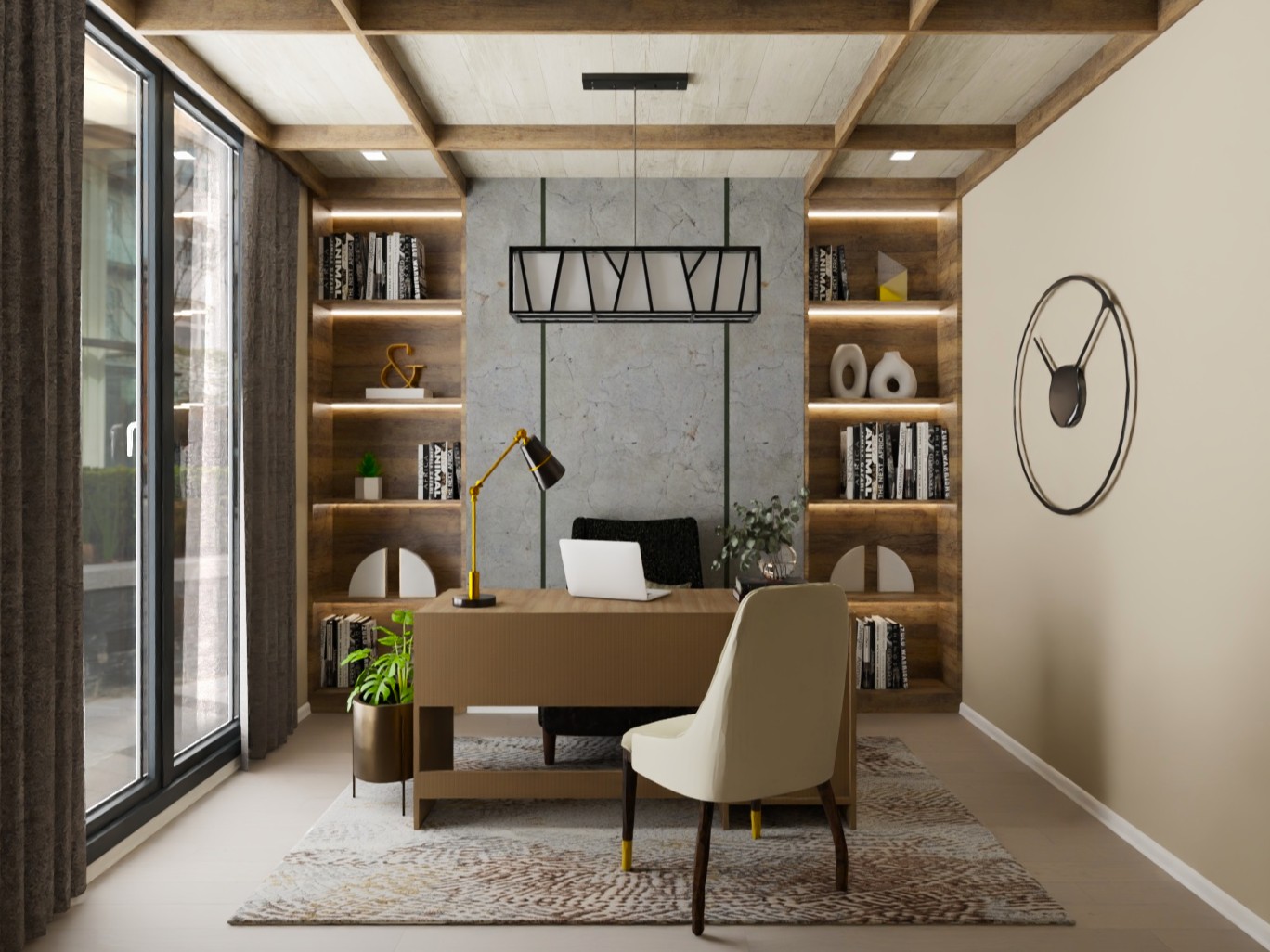 Elegant home office with wooden furniture and décor - Beautiful Homes