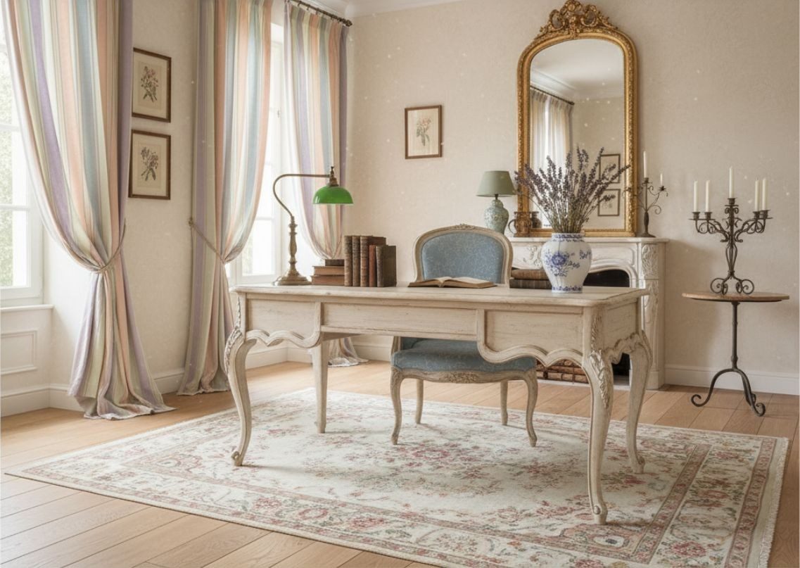 Vintage home office with wooden table and décor - Beautiful Homes