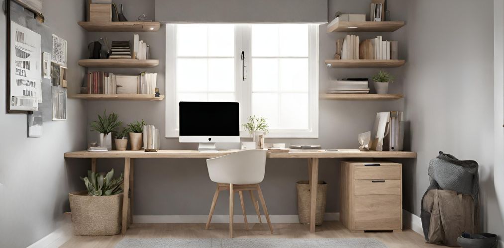Home office with wooden computer table and chair-Beautiful Homes