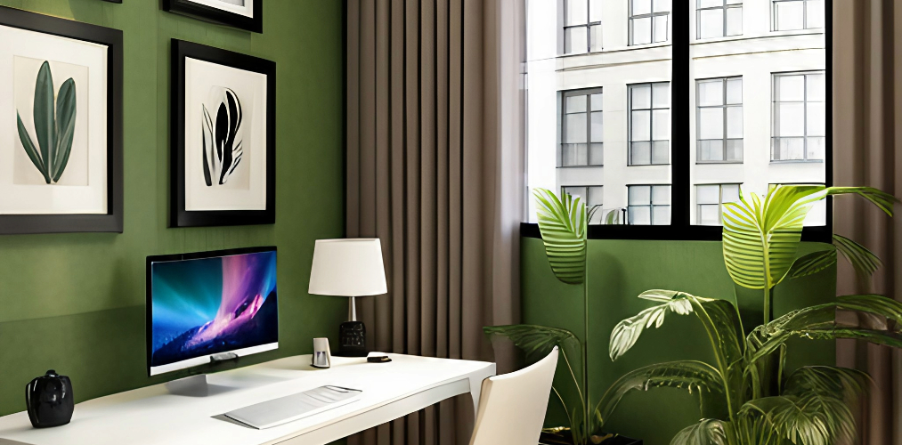 Office wall design with plants and artwork-Beautiful Homes