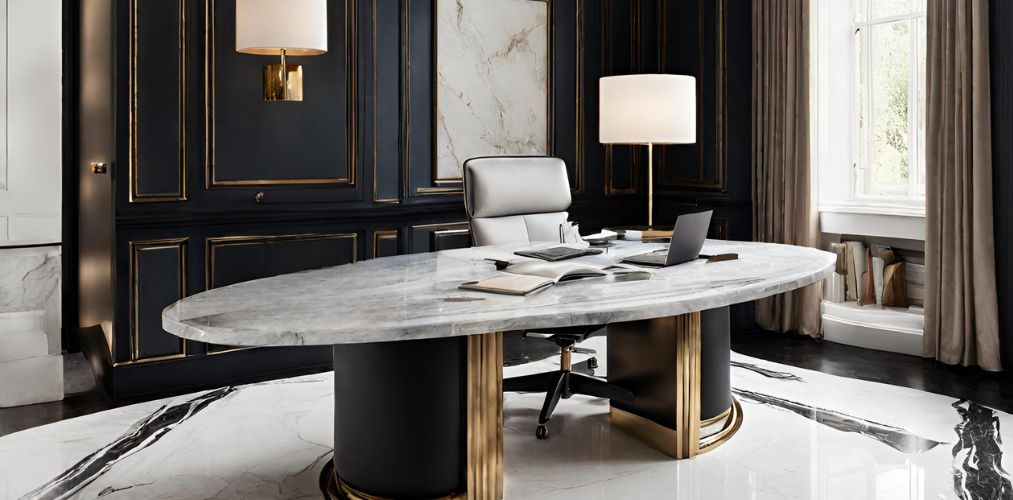 Luxury home office with marble table and revolving chair - Beautiful Homes