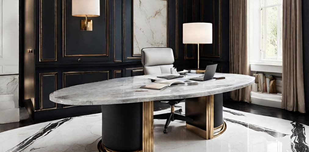 Luxury home office with marble table and revolving chair - Beautiful Homes