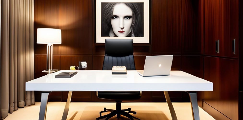 White laptop table and black chair for luxury home office-Beautiful Homes