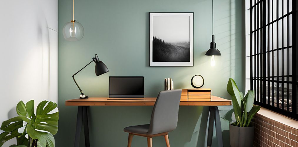 Green home office setup with minimalist workdesk-Beautiful Homes