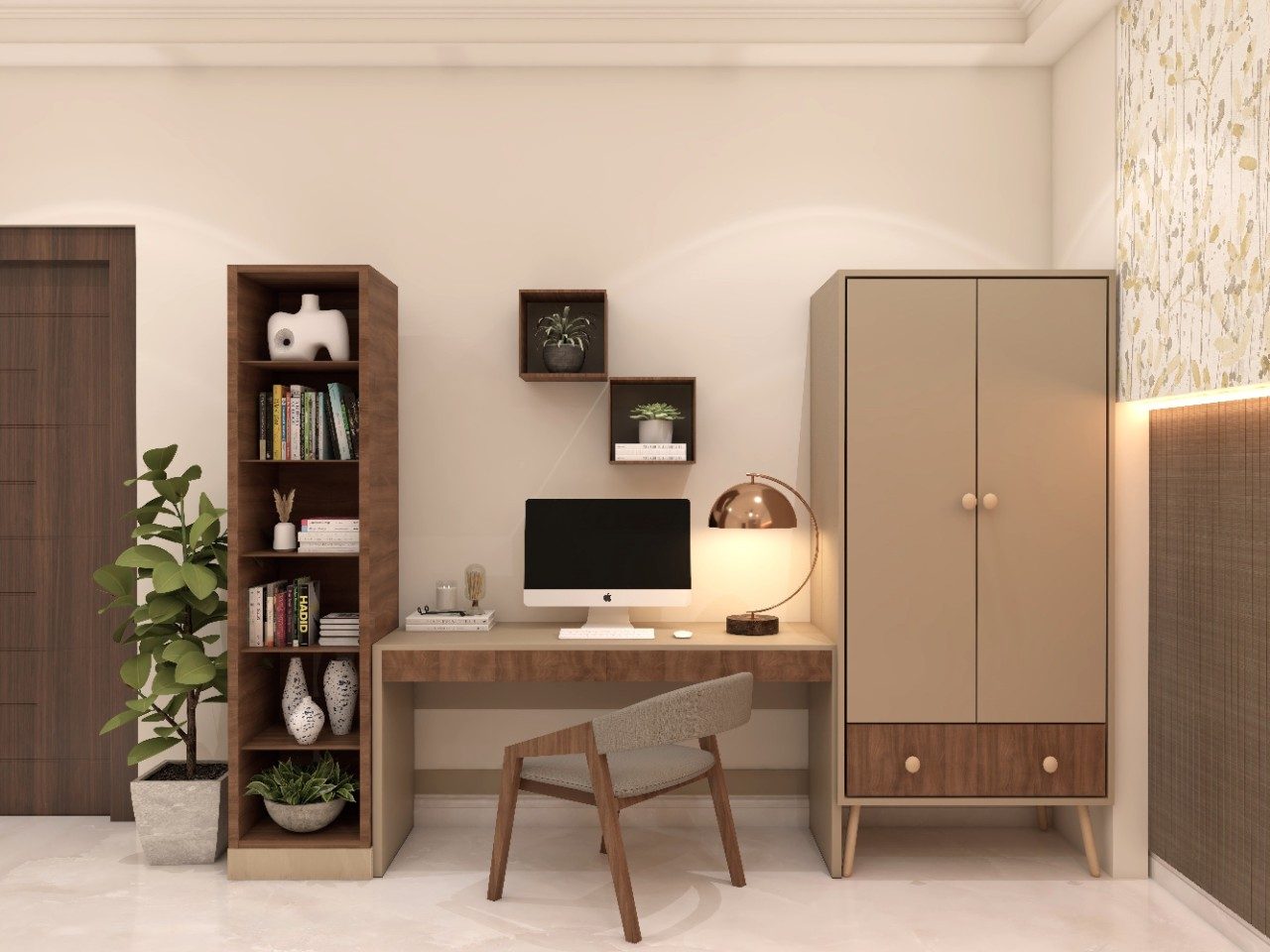 Minimalist home office with wooden furniture and décor - Beautiful Homes