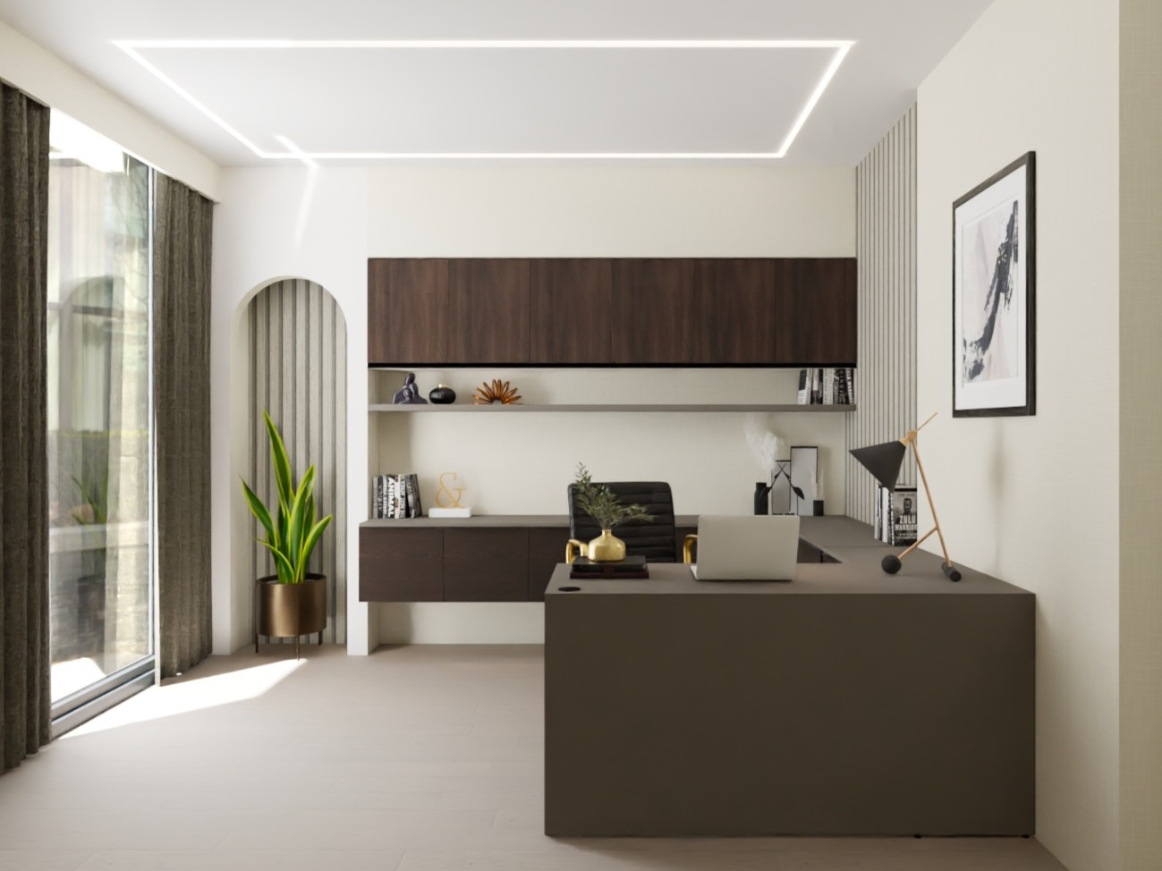 Contemporary home office with wooden furniture - Beautiful Homes