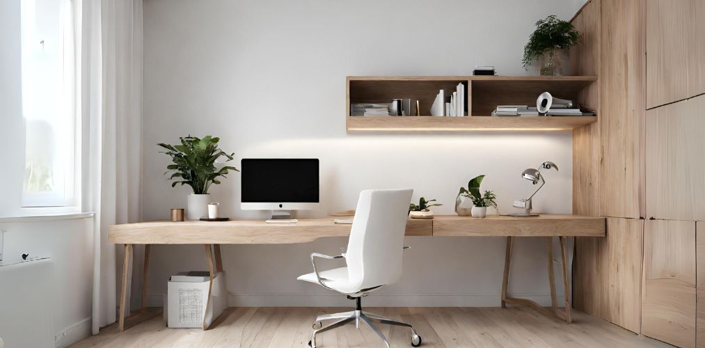 Minimalistic white and wood home office - Beautiful Homes