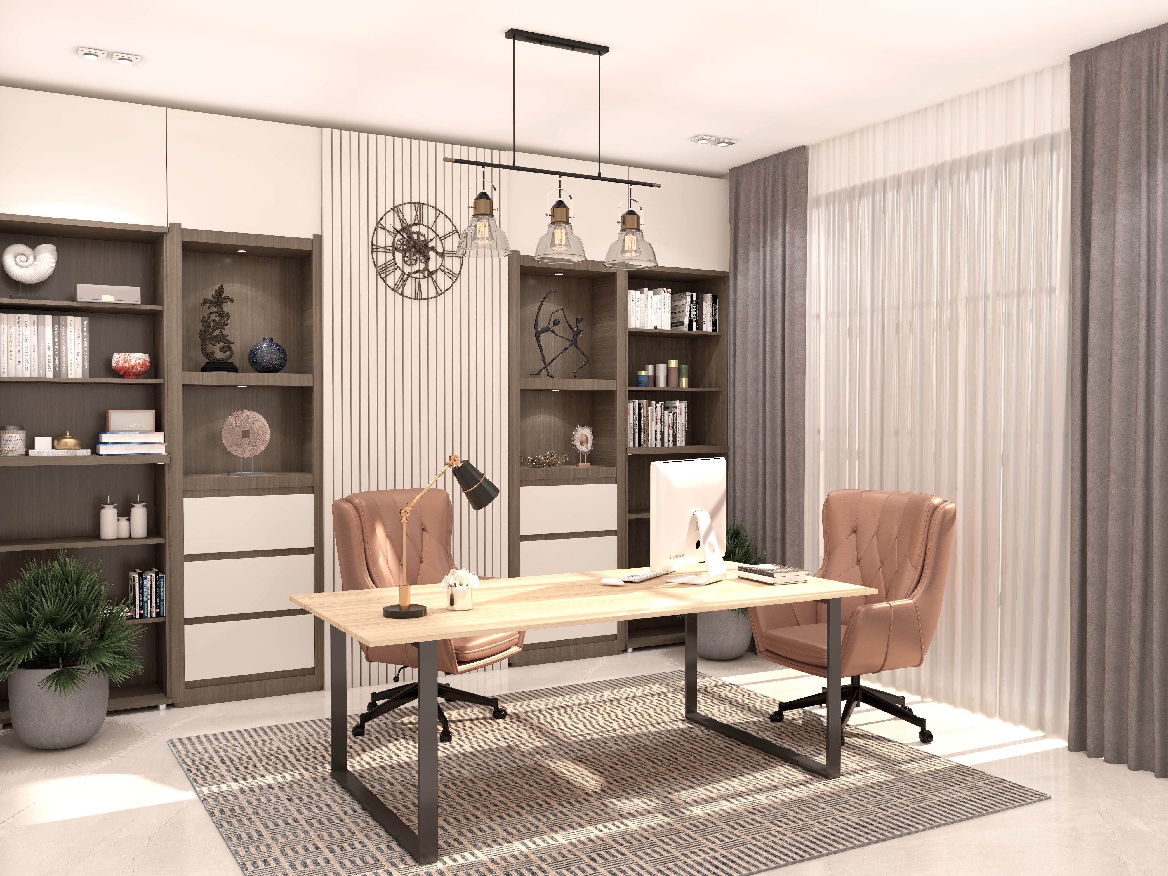 Elegant home office with wooden table and décor - Beautiful Homes