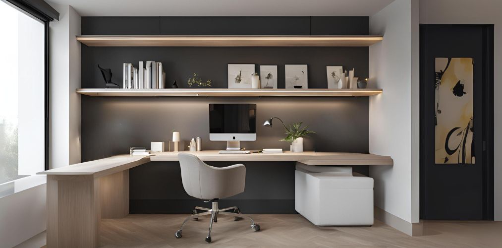 Modern home office with grey wall and chair - Beautiful Homes