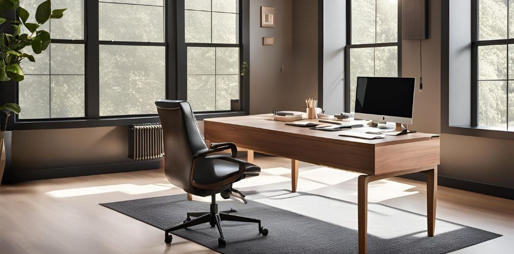 Modern home office with leather upholstered chair - Beautiful Homes