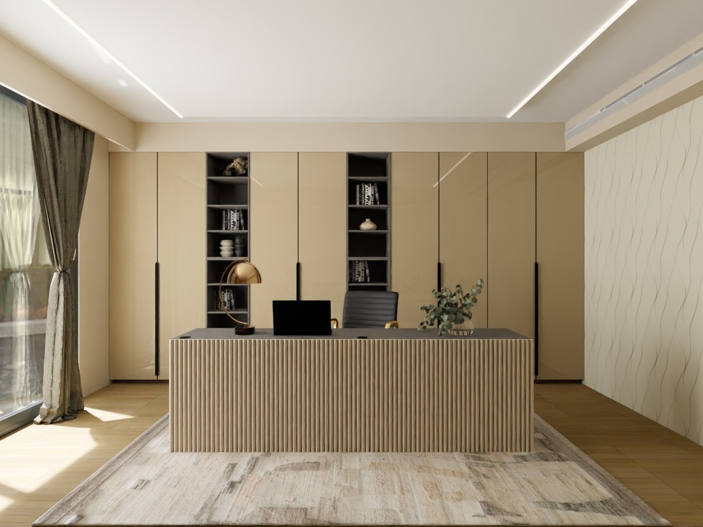 Luxury home office with wooden furniture and shelves - Beautiful Homes