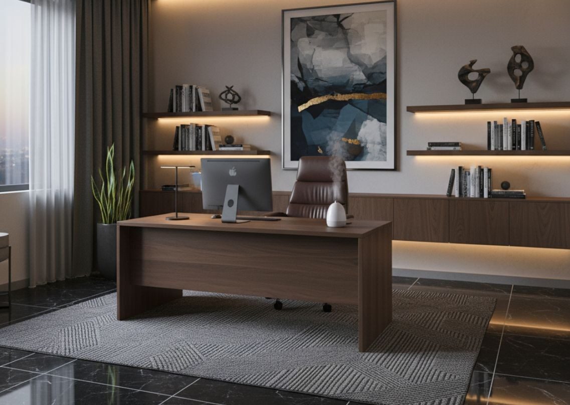 Modern office with dark veneer desk - Beautiful Homes