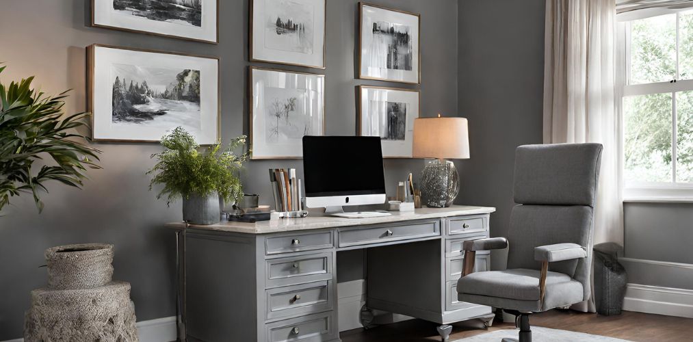 Office furniture with grey upholstered chair and grey desk - Beautiful Homes