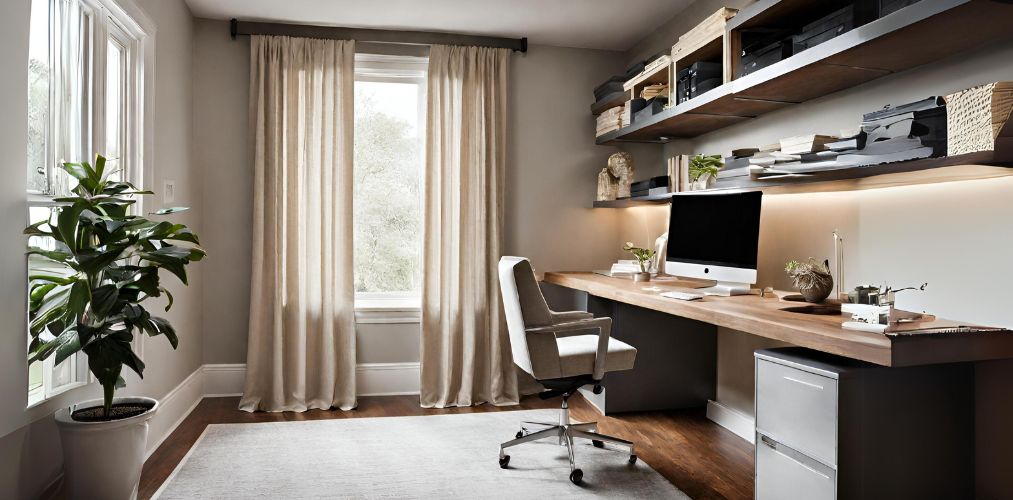 Simple home office with upholstered chair - Beautiful Homes