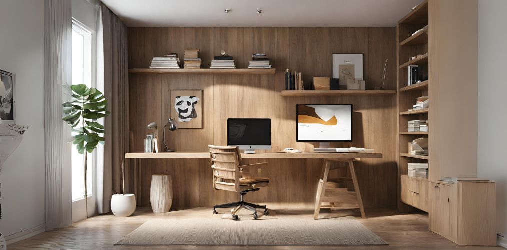 Simple home office with wooden furniture - Beautiful Homes
