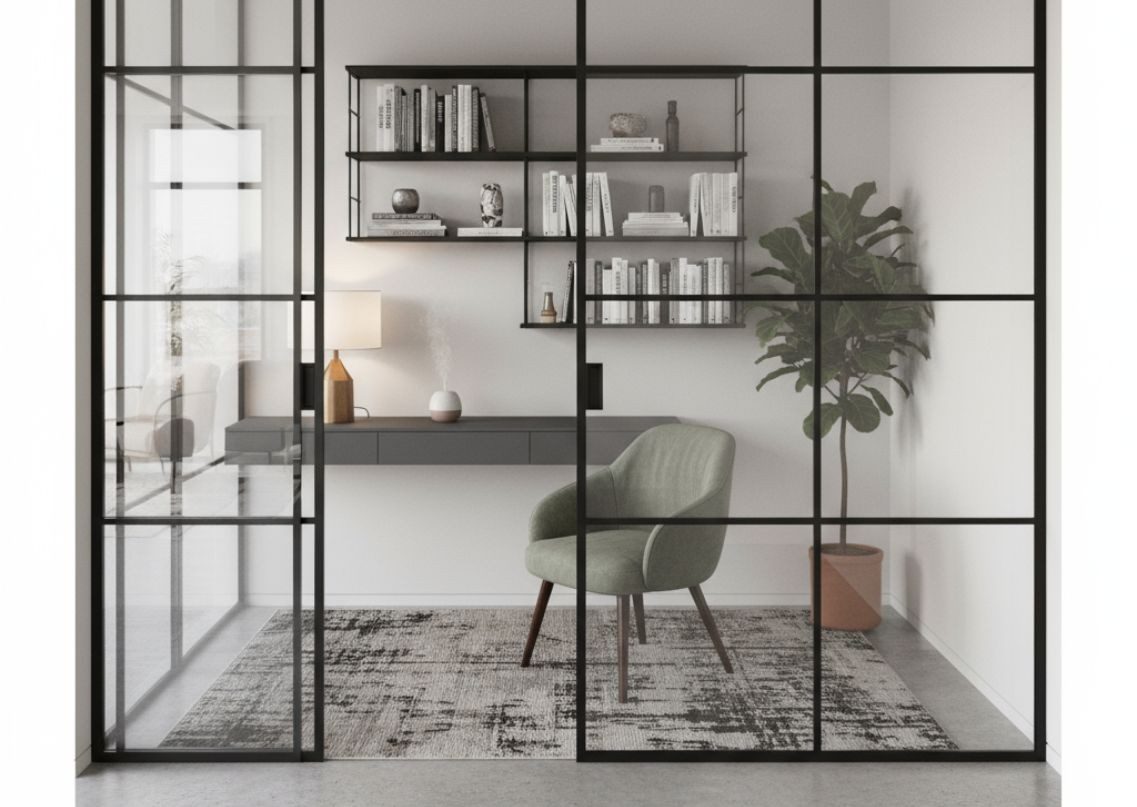 Small home office enclosed with glass partition - Beautiful Homes