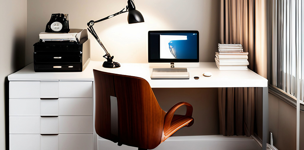 Small home office with white desk for bedroom-Beautiful Homes