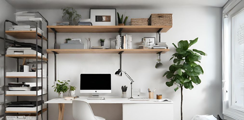 Small home office with open racks - Beautiful Homes