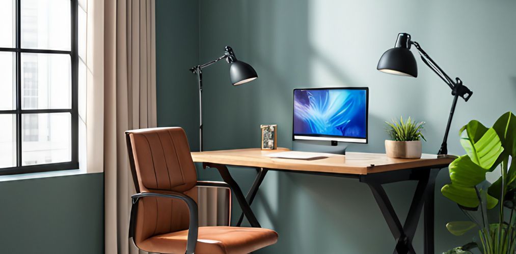 Standing desk for home office with leather chair-Beautiful Homes