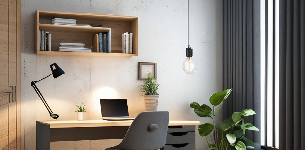 Wooden study table with metal legs and shelves-Beautiful Home