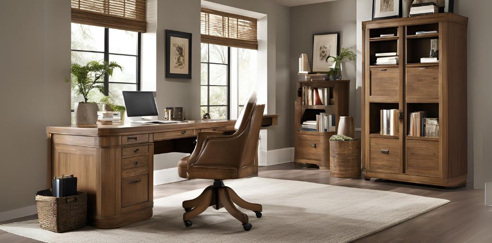 Vintage oak home office design with royal leather chair - Beautiful Homes