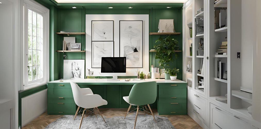 White and green home office design - Beautiful Homes