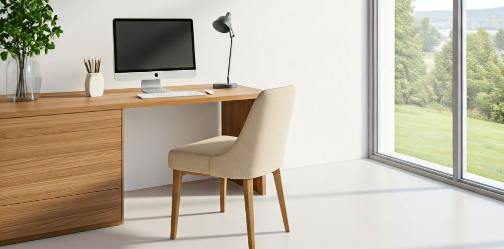 Wooden desk with chair near large bright window - Beautiful Homes