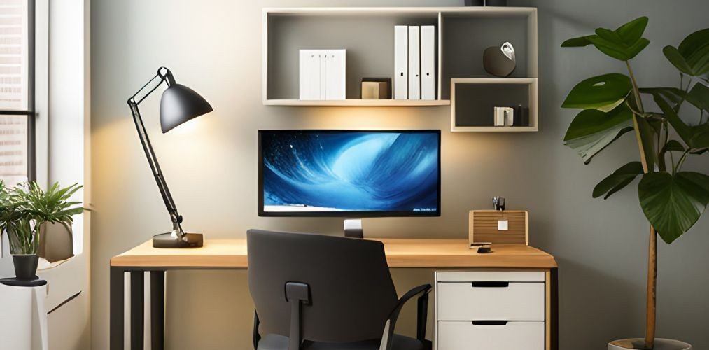 Workstation design for home with wall shelves-Beautiful Homes