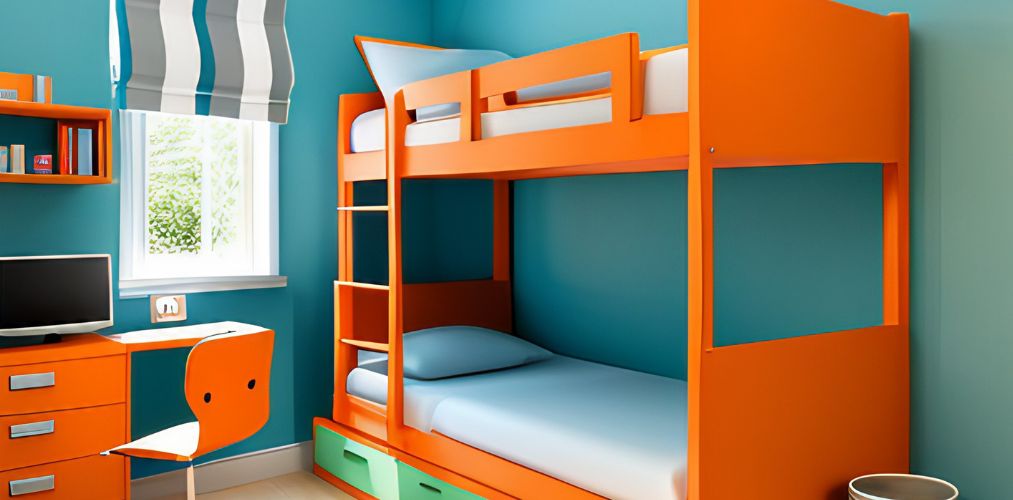 Children bedroom design with orange bunk bed-Beautiful Homes