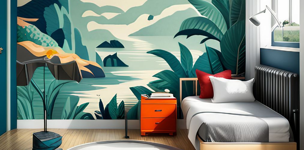 Children bedroom wall decor with tropical wallpaper-Beautiful Homes