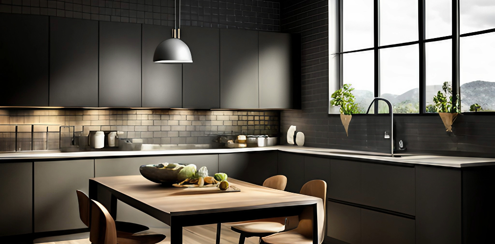 Kitchen wall tiles in black color-Beautiful Homes