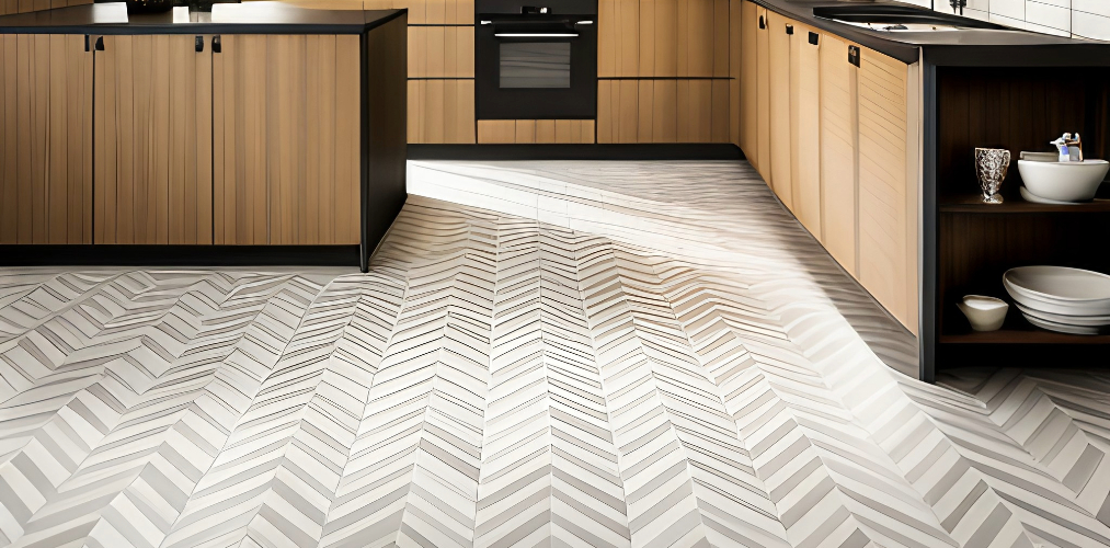 Modern kitchen tiles design in herringbone pattern-Beautiful Homes