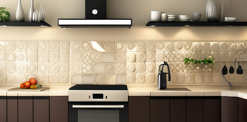 Modern kitchen tiles design with beige 3d tiles-Beautiful Homes
