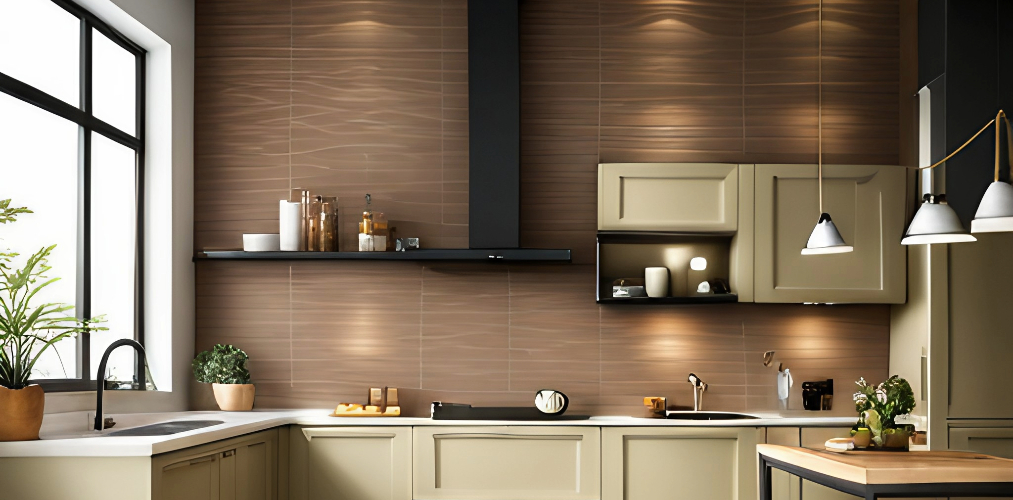 Textured kitchen wall tiles in brown color-Beautiful Homes