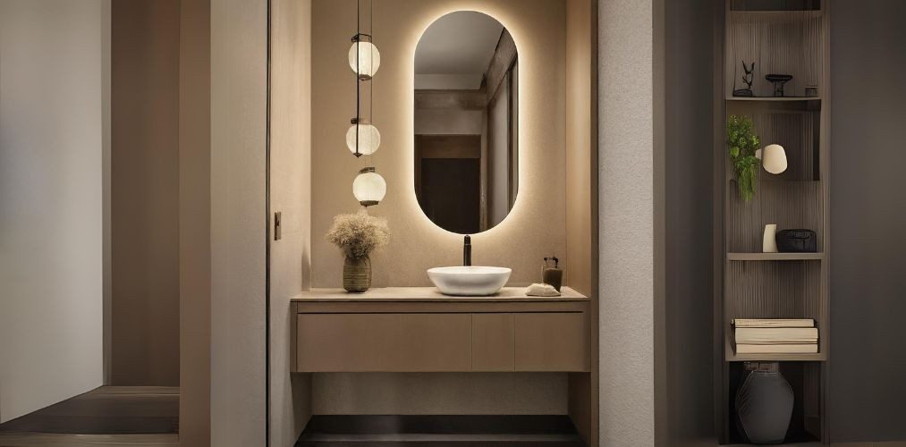 In-built lighting for capsule mirror in living room - Beautiful Homes