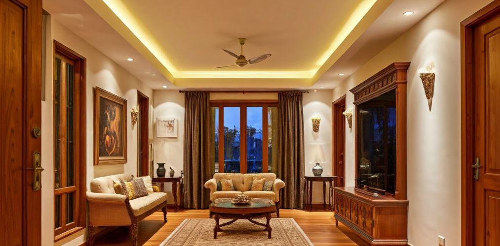 Living room with profile lights and wall lights - Beautiful Homes