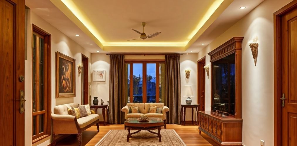 Living room with profile lights and wall lights - Beautiful Homes