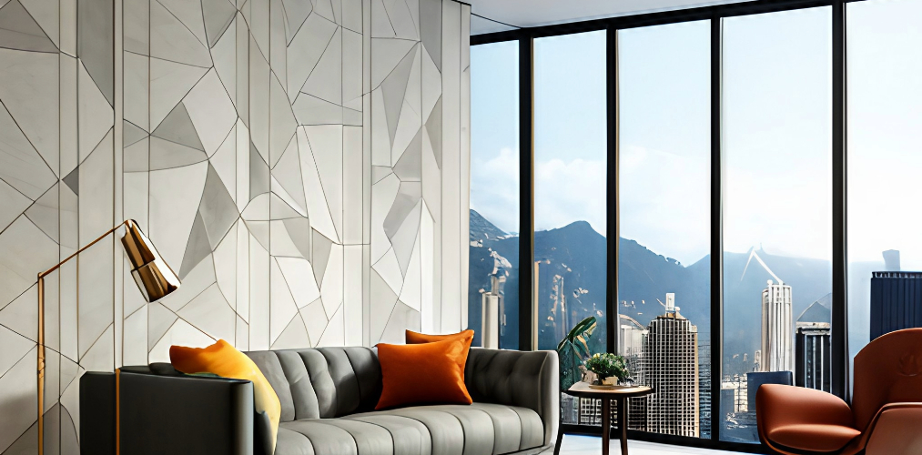 Grey designer wall tiles for living room-Beautiful Homes