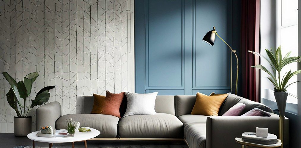 Half wall tiles with blue paint for living room-Beautiful Homes